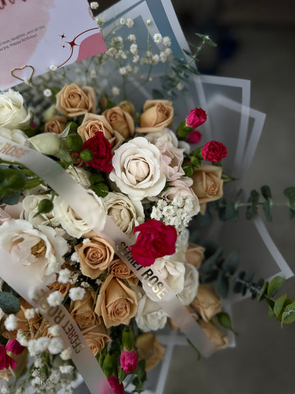 Spray Roses,Carnation Mini and Eucalyptus, Gypsophila
