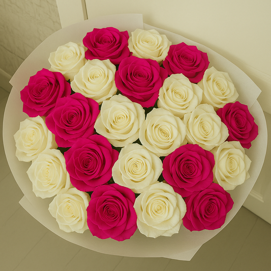 Mixed Pink & White Roses Bouquet