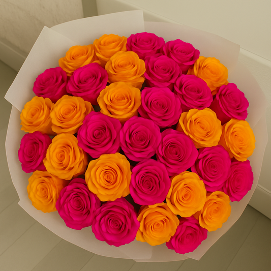 Mixed Pink & Yellow Roses Bouquet