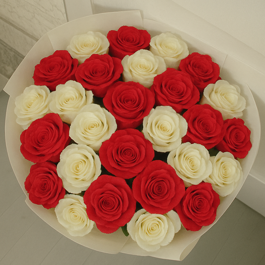 Mixed Red & White Roses Bouquet
